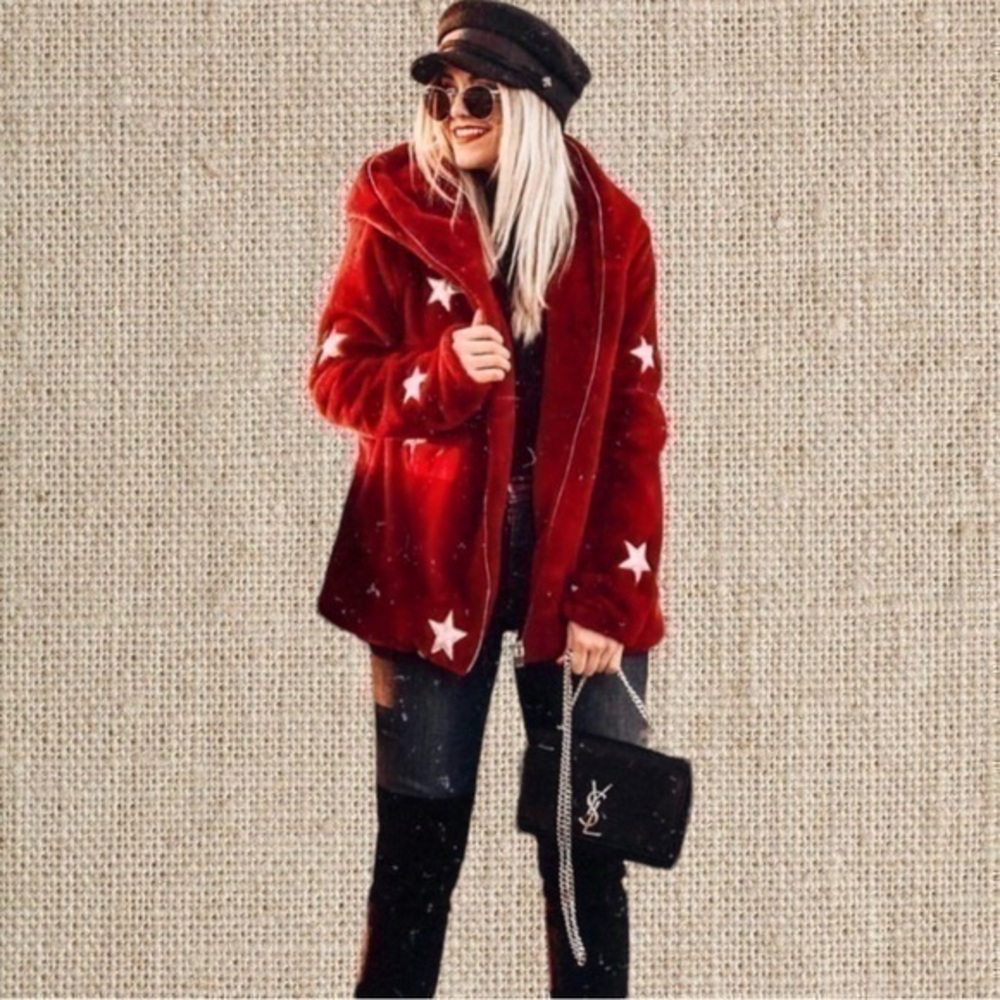 Red fuzzy Star Hoodie - Picture 1 of 3